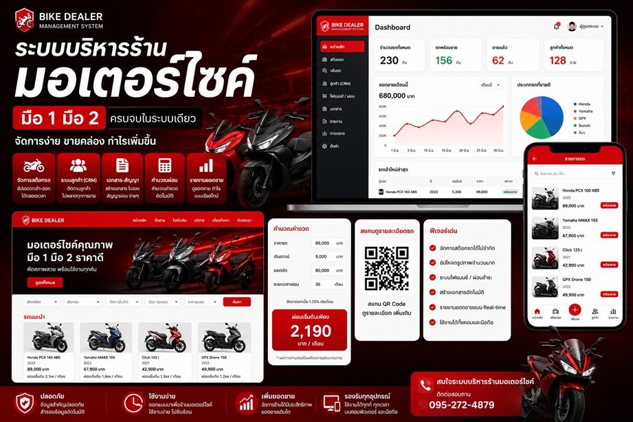 ระบบบริหารจัดการร้านมอเตอร์ไซค์และเต็นท์รถ ควบคุมสต็อกและยอดขาย